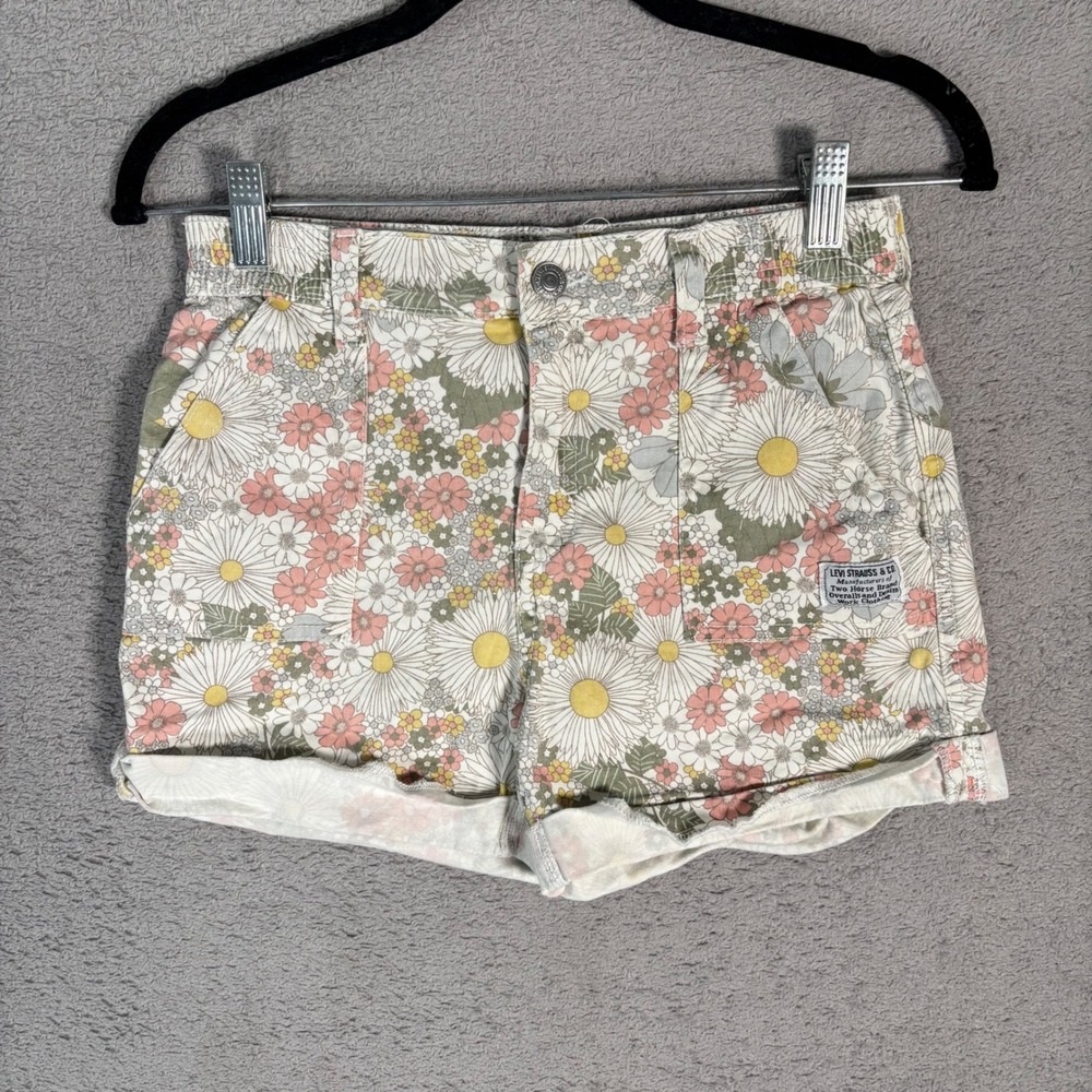 Levi Strauss Jean Shorts Size 10 12 Kids High Rise Floral Daisy Print Cuffed